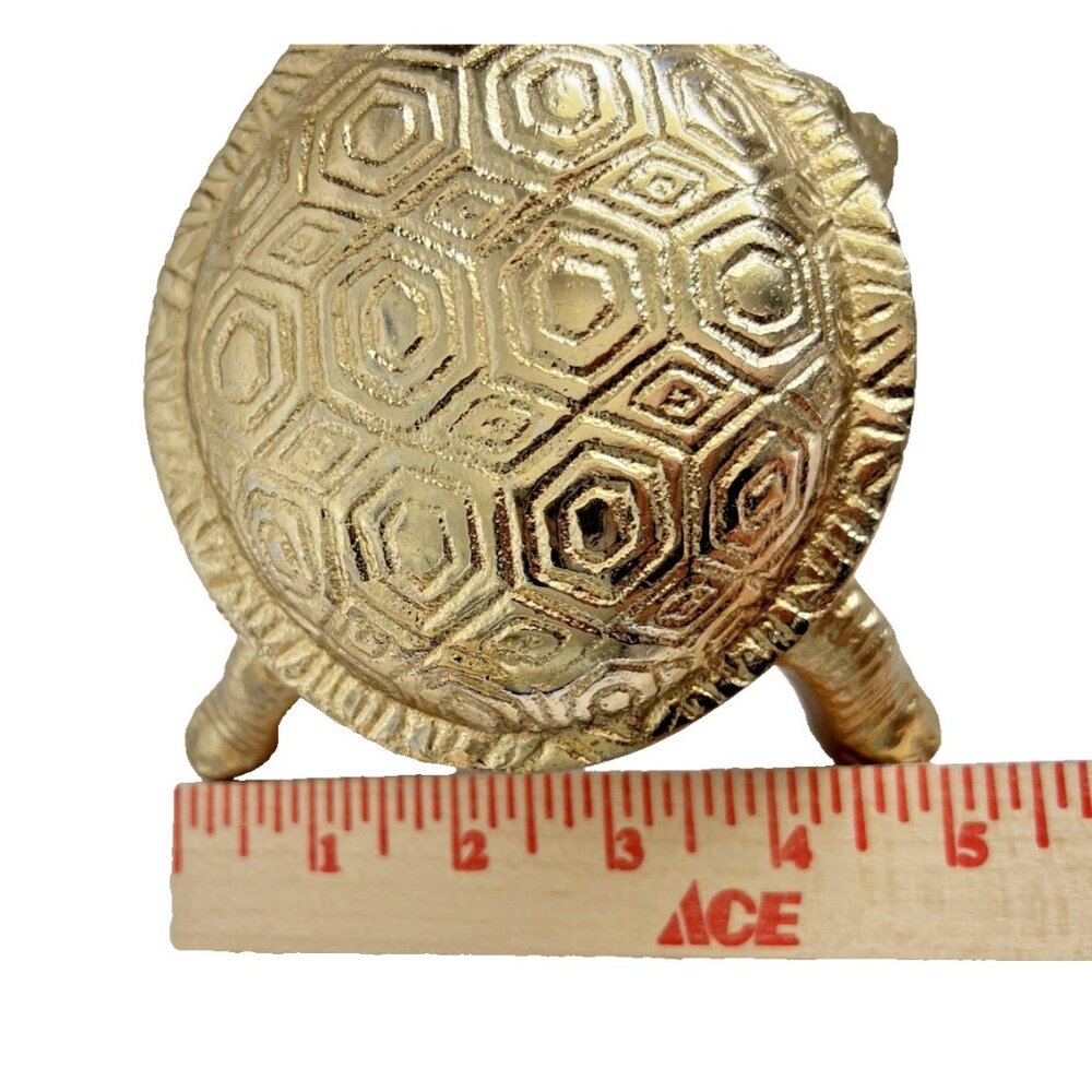 Turtle Trinket Box With Lid Gold Brass 6"L x 5"W Tortoise Shell Lover Gift - Picture 8 of 9